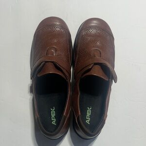 Apex Brown Perforated Leather upper Slip-Ons shoes w adjustable Velcro straps 10